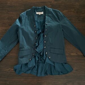 Free People Women's Navy Blazer with Ruffle Detail